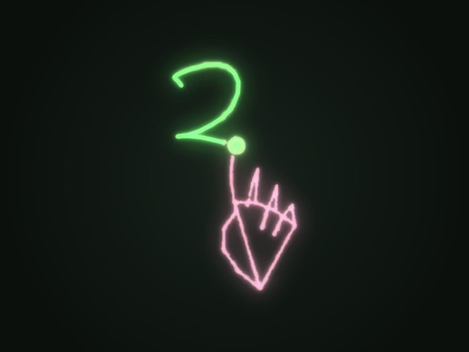 A 2 drawn in the air, traced in green, with the tracked hand in pink